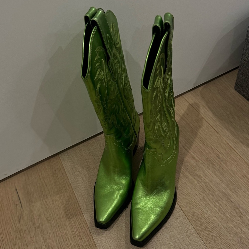 Jeffrey Campbell Dagget Western Boot 8 Cowboy Boots Metallic Green Peridot